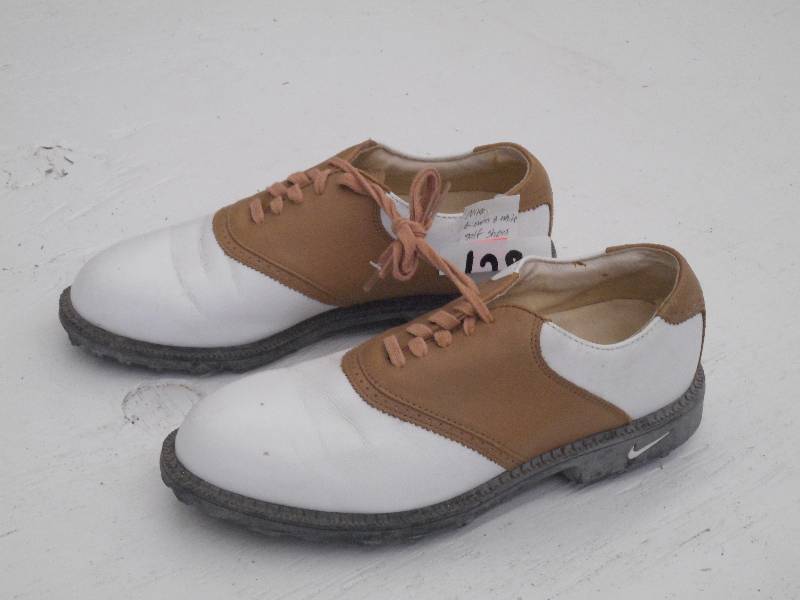lot 128 image: Nike BrownWhite Golf Shoes, Size 6...
