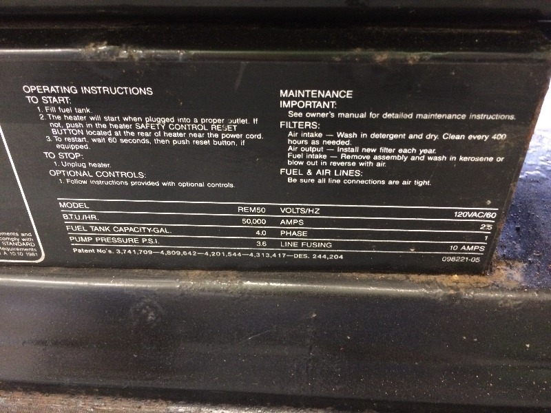 Remington Tube  Space Heater  - fuel oil