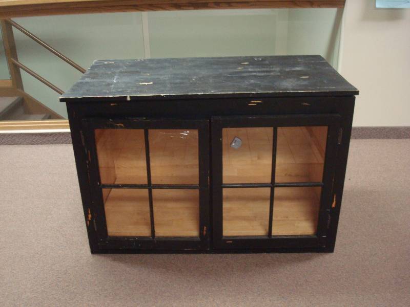 lot 10 image: Wood Cabinet, Needs Rehab, Project, Shows Wear, Loose Pieces
