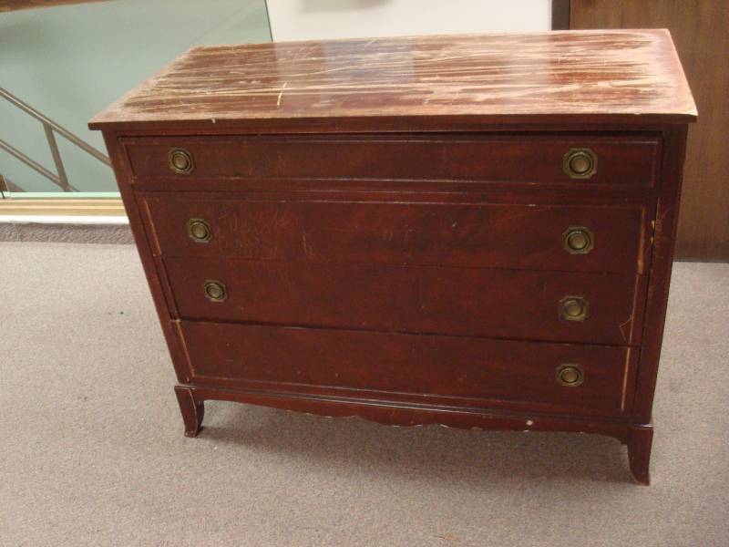 lot 11 image: Solid Wood Dresser, Lots Of Wear, May Need Some Rehab