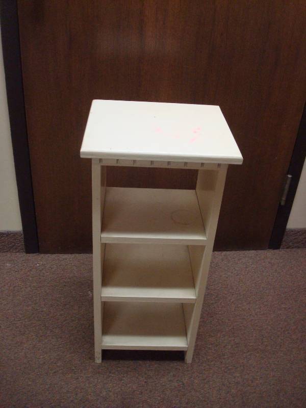 lot 13 image: Small White Shelf, Shows Wear, Marks, Slight Wobble