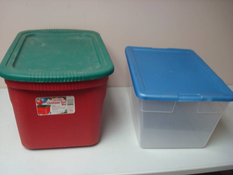 lot 16 image: Pair Of Sterlite Storage Bins, One Christmas, One Clear