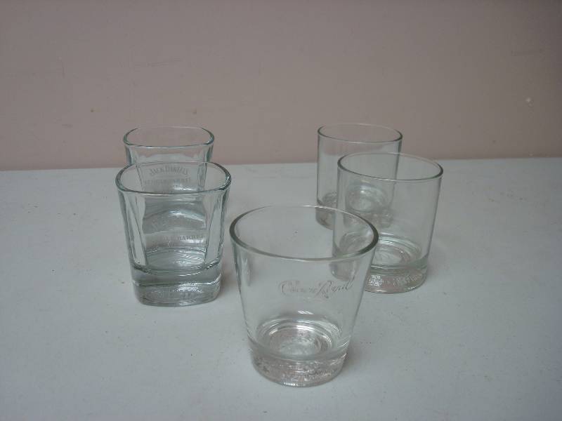 lot 44 image: Lot Of Low Ball Drink Glasses, Crown Royal, Jack Daniels, Kettle One