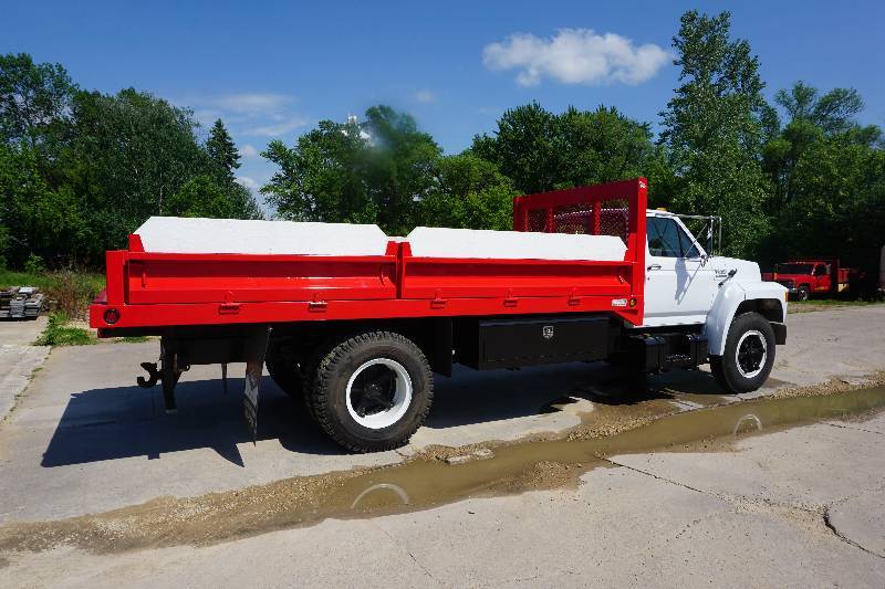 Completely Restored 1992 Ford F600 Diesel With Contractors Hydraulic Dump Box With Fold Down Sides