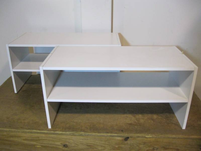lot 27 image: (2) Stackable Shoe Racks, White, Ea...