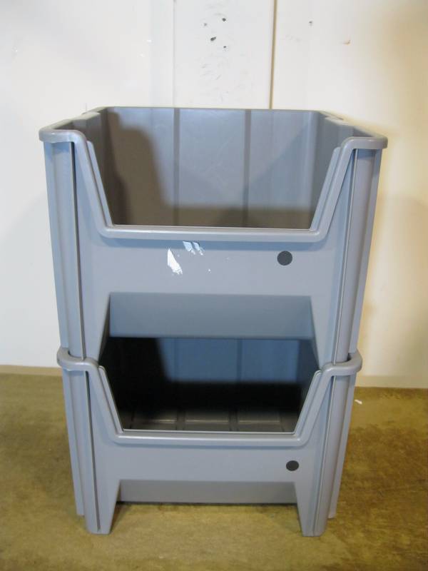 lot 29 image: (2) Stacking Plastic Bins, Gray, Ea...