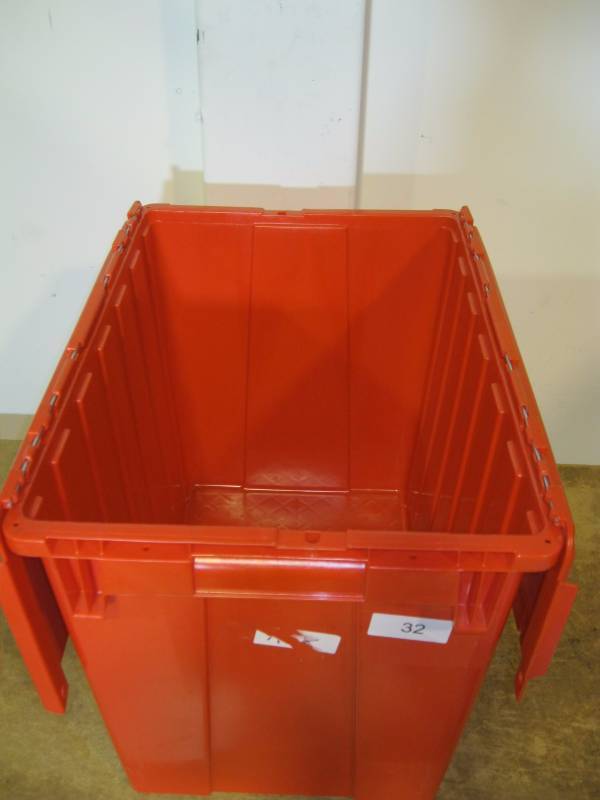 lot 32 image: Red Plastic Storage Container Bin, ...
