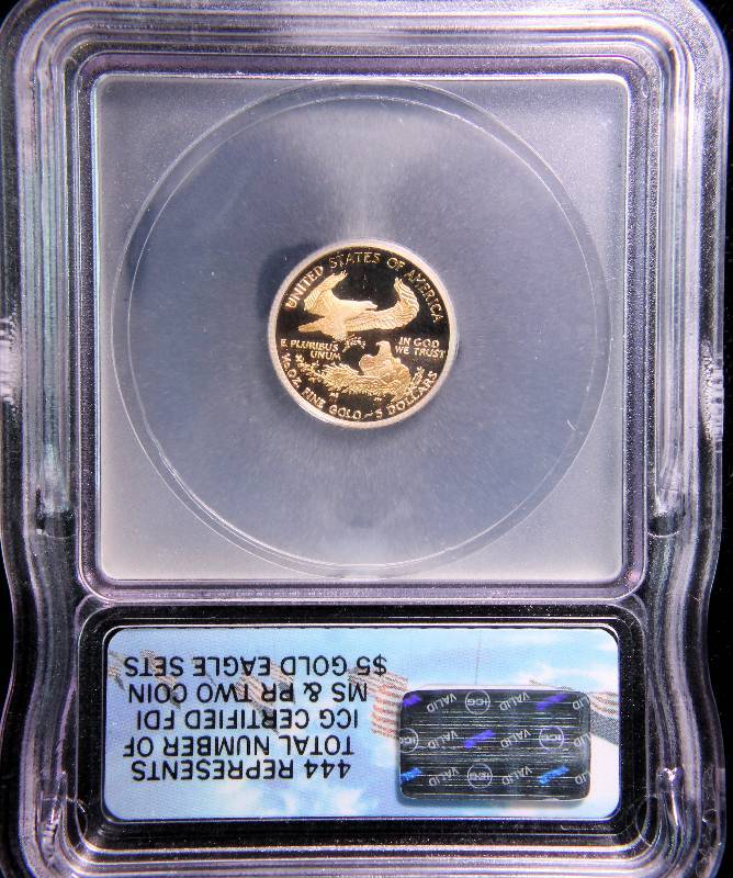 2005-W $5 PROOF GOLD EAGLE 110 OZ. FIRST DAY OF ISSUE PR70 DCAM ICG