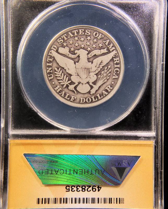 1910 BARBER SILVER HALF DOLLAR VG8 ANACS