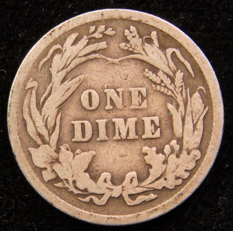 1907 BARBER SILVER DIME VG
