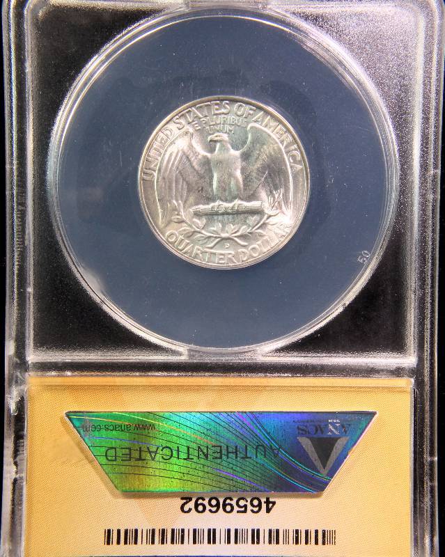1950-D WASHINGTON SILVER QUARTER MS65 ANACS
