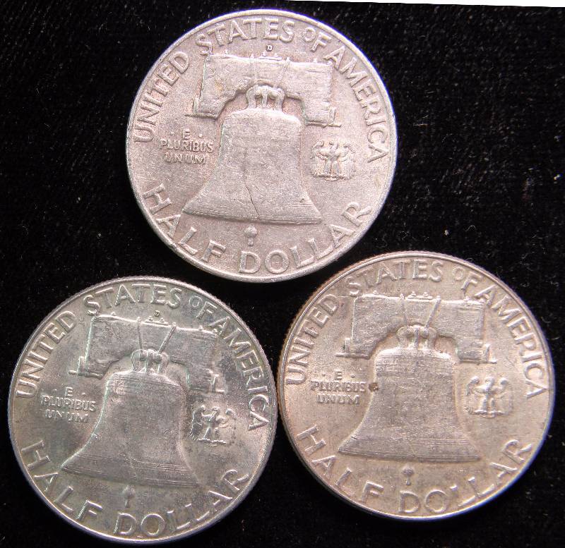 GROUP OF 3 SILVER FRANKLIN HALF DOLLARS