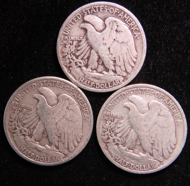 GROUP OF 3 SILVER WALKING LIBERTY HALF DOLLARS