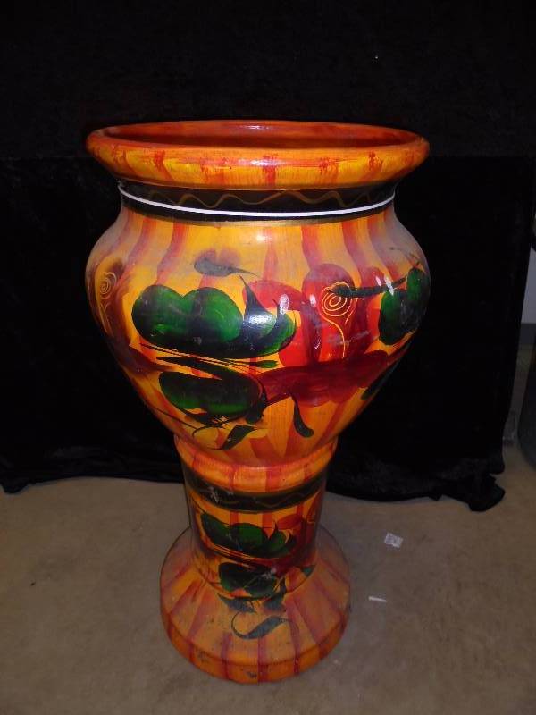 LARGE  Handpainted  2pc PlanterUrn - RedOrange