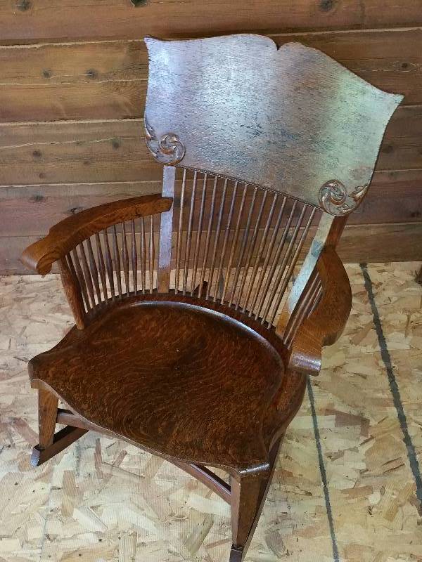 Tiger Oak Pressed Back Rocking Chair