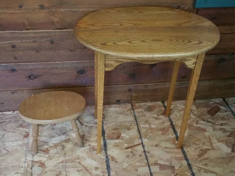 Oak Occasional Table & Stool