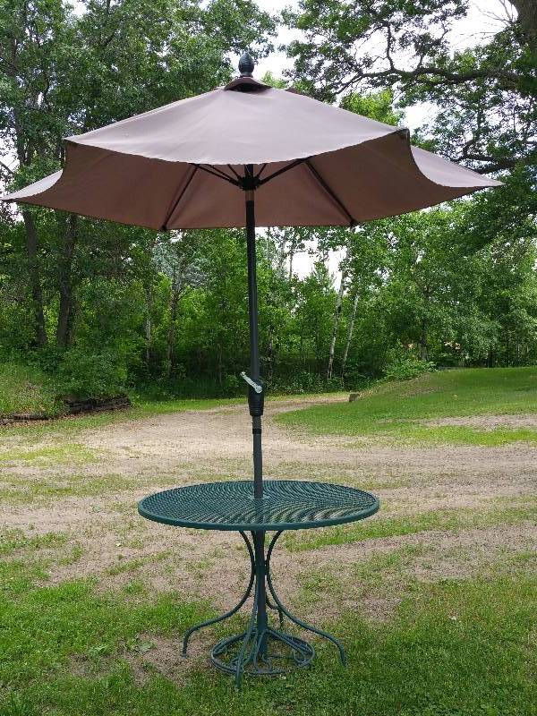 Wrought Iron Table & Umbrella