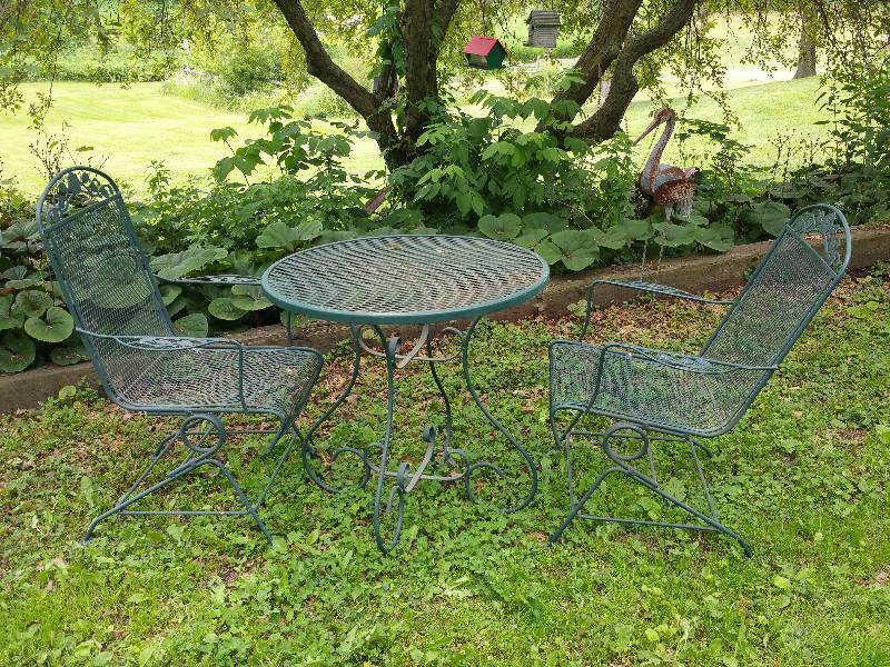Wrought Iron Table & 2 Spring Chairs