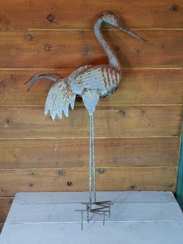 Large Metal Heron Yard Sculpture