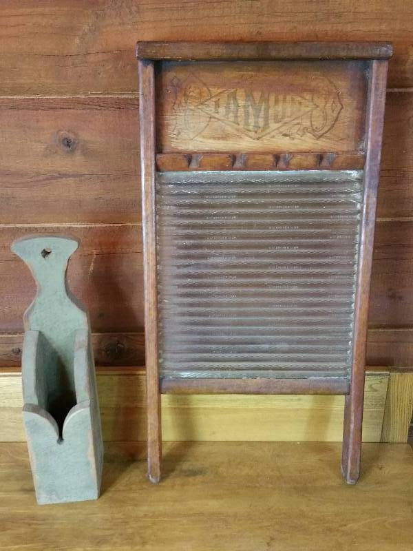 Antique wash board & Match Holder