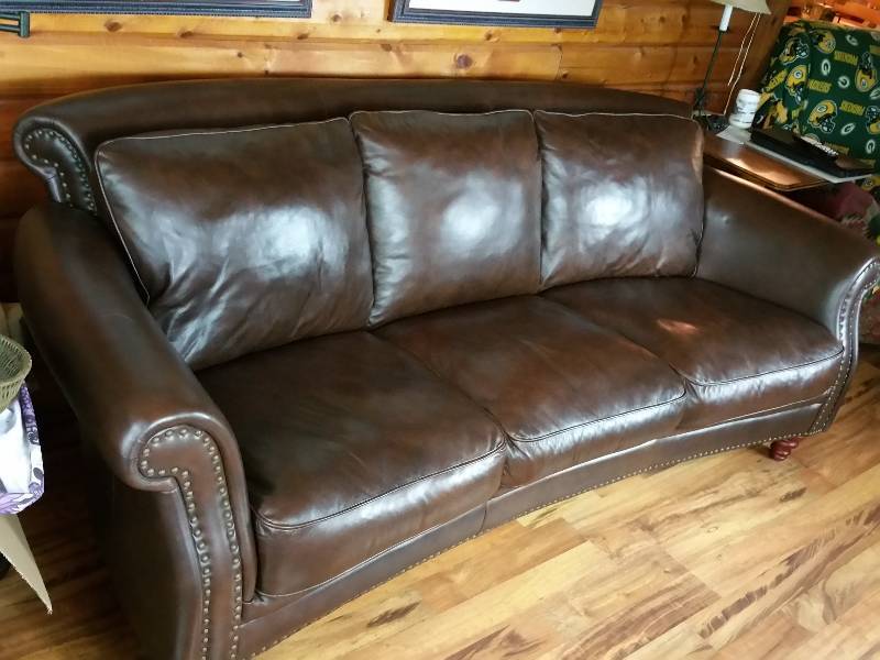 High End Premium Curved Full Leather Nail Head Couch