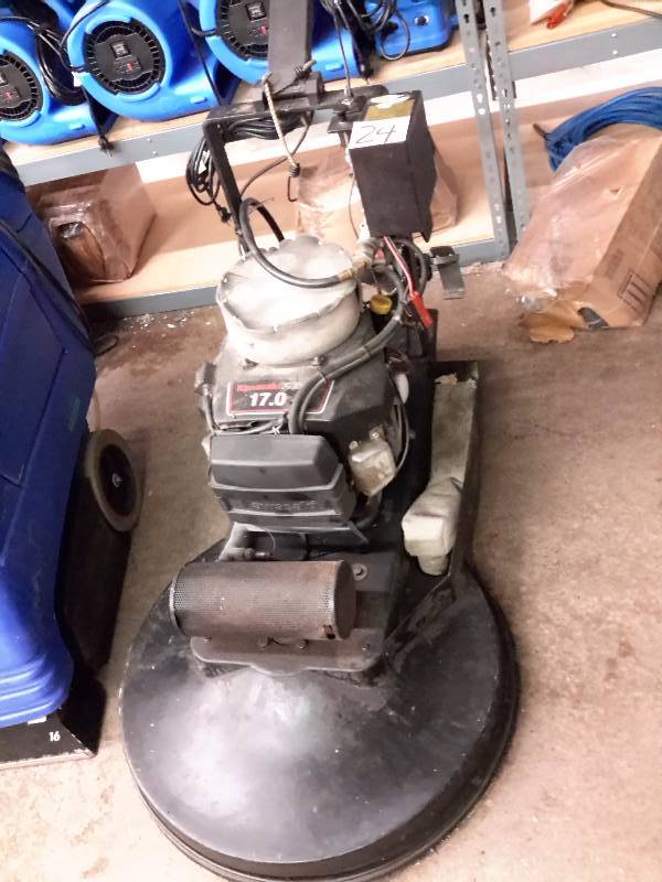 lot 24 image: KAWASAKI, FH541V Floor Polisher 3194 hours  (best I can see as the counter glass is broken). Propane operated