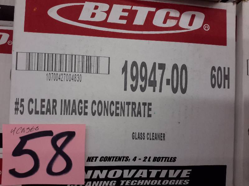 lot 58 image: 4 Cases, BETCO, 19947-00, No 5 Clear Image Concentrate, Glass Cleaner.. 4, 2 liter bottles per case