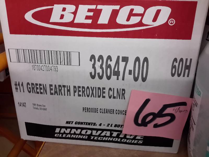 lot 65 image: 4 Cases, BETCO, 33647-00, Green Earth Peroside Cleaner.. 4, 2 liter bottles per case