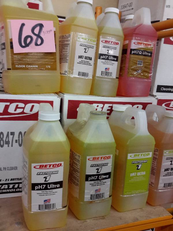 lot 68 image: 3 cases, BETCO, 17847-00, PH7 Ultra Floor Cleaner.. 4, 2Liter bottles per case.. Some out of case