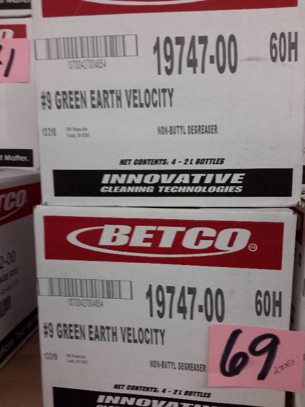 lot 69 image: 2 Cases BETCO, 19747-00 Green Earth Velocity, Non Butyl Degreaser.. 4, 2 liter Bottles per case