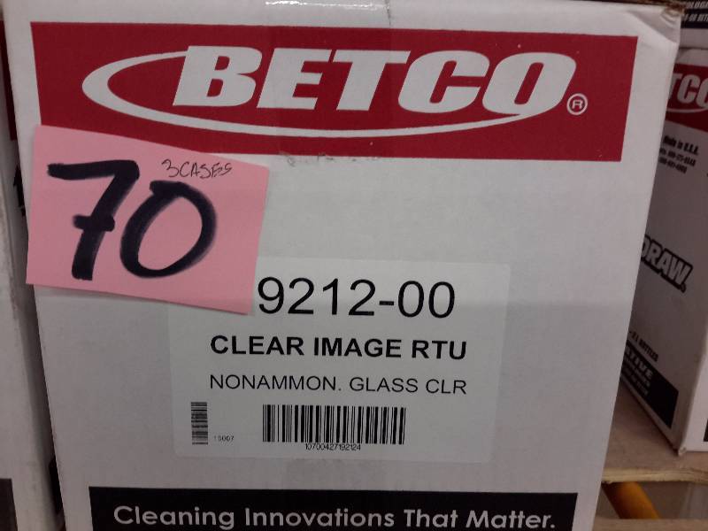 lot 70 image: 3 Cases, BETCO 19212-00 Clear Image RTU, Non AMMON. Glass Cleaner.. 12 quarts per case