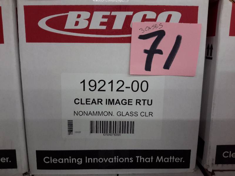 lot 71 image: 3 Cases, BETCO 19212-00 Clear Image RTU, Non AMMON. Glass Cleaner.. 12 quarts per case