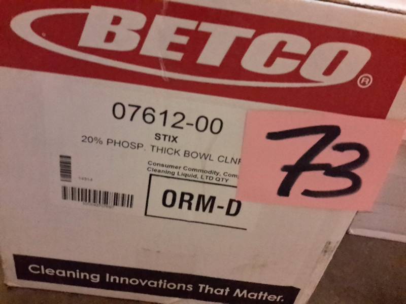 lot 73 image: 1 Case, 07612-00, BETCO, ORM-D 20pct Phosp Thick Bowl Cleaner