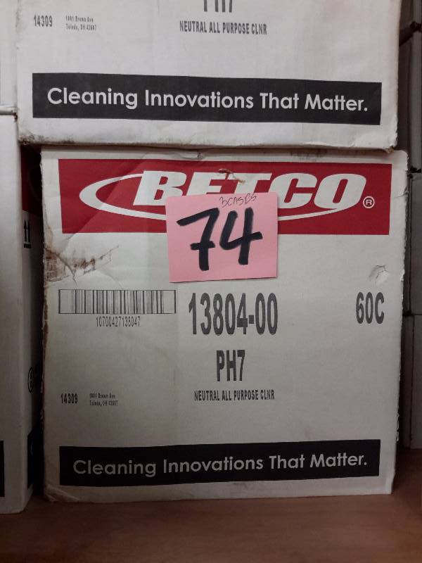 lot 74 image: 3 Cases, BETCO, 13804-00, PH7 Neutral All Purpose Cleaner.. Not sure of quanity per case