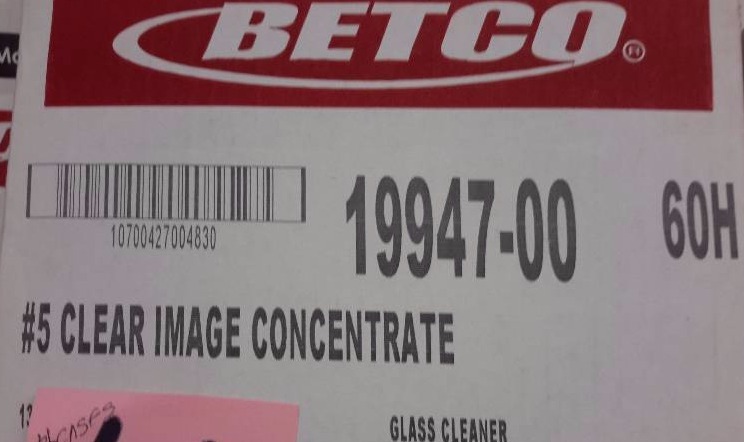 lot 59 image: 4 Cases, BETCO, 19947-00, No 5 Clear Image Concentrate, Glass Cleaner.. 4, 2 liter bottles per case