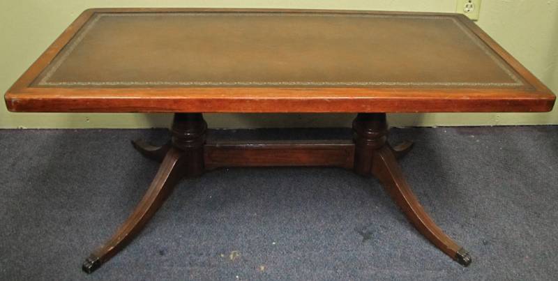 vintage wooden coffee table leather embossed top