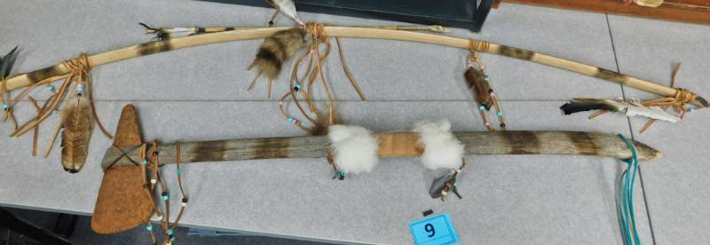 SW native bow, arrow and tomahawk