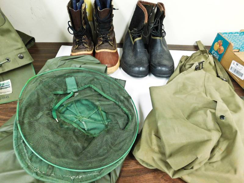 rain gear, boots