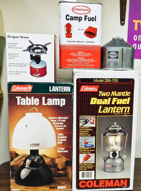 camp stove, lanterns and more