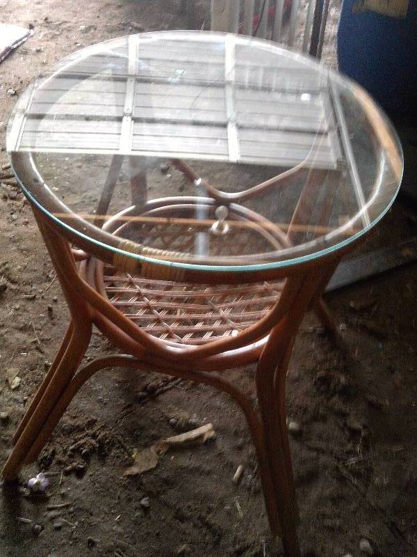 wicker table and glass top