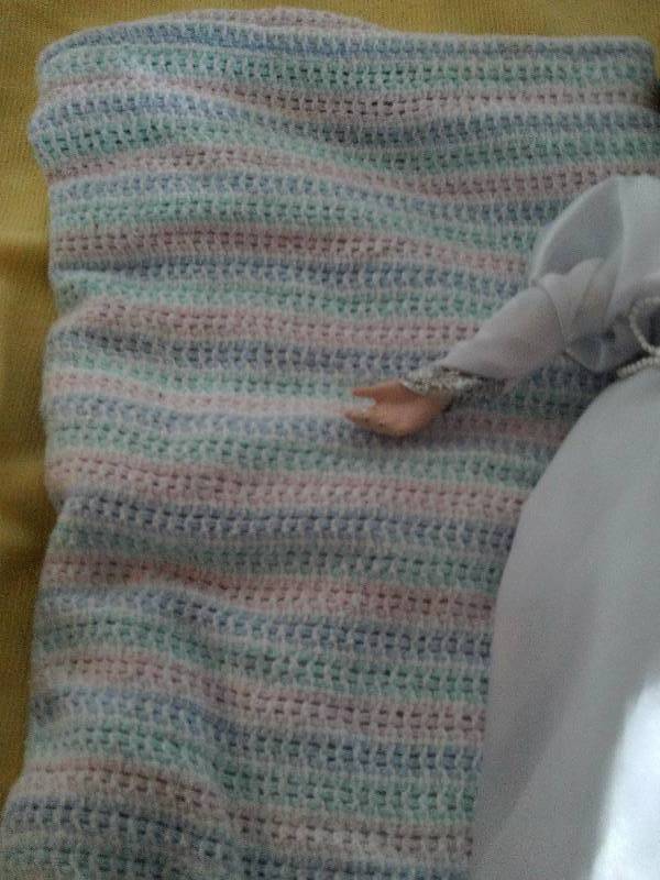 HAND CRAFTED BABY BLANKET AND PORCELIAN BRIDE DOLL