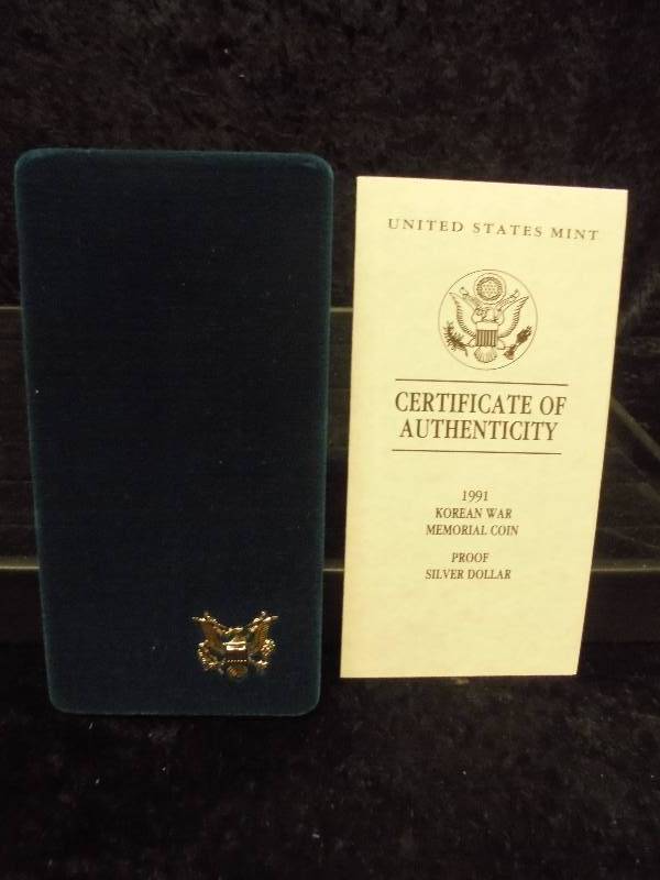 1991 Korean War Memorial Coin Proof Silver Dollar in velvet display