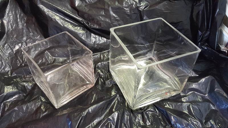 Lot of two square glass  containers