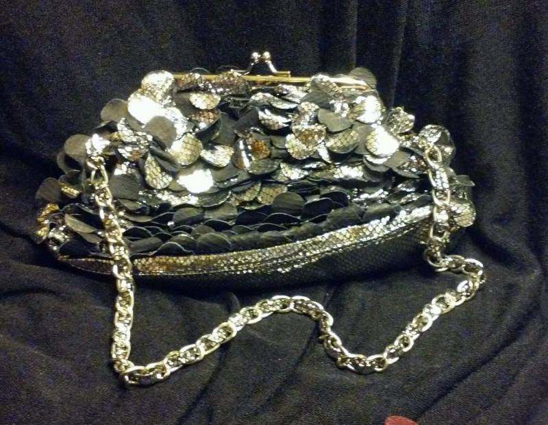 Christopher straub black and silver purse clutch hand bag 16 X 2 X 9 small