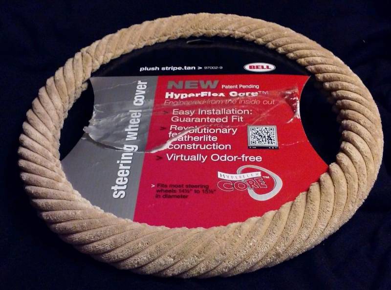 Tan plush stripe steering wheel cover fits 14 12 to 15 12 Bell
