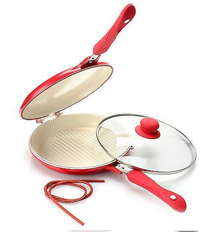 lot 73 image: Cooks Companion Cast Aluminum Ceramic Nonstick 10 Flip Around Pan w Glass Lid