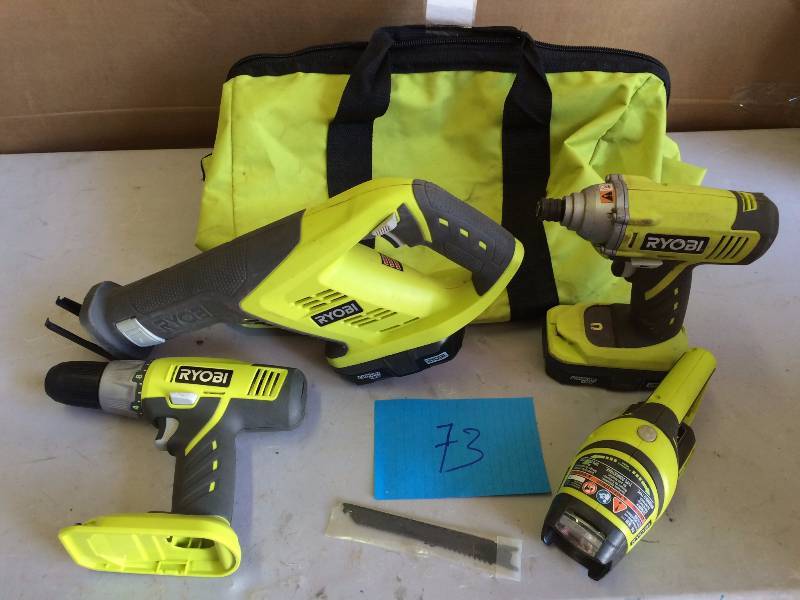 lot 73 image: Ryobi ONE 18-Volt Lithium-Ion Cordless Super Combo Kit (4-Piece) 2 Batteries included