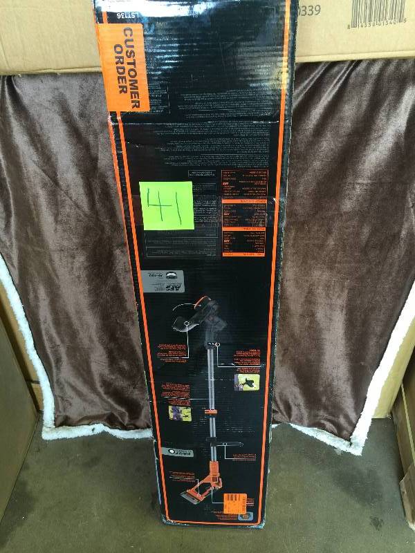 lot 41 image: BLACKDECKER  40-Volt Electric Cordless Straight Shaft String Trimmer  Model # LST136 New