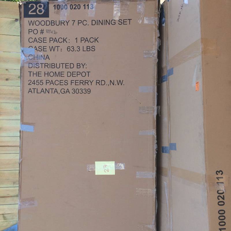 lot 27 image: Hampton Bay Woodbury 7-Piece Patio Dining Set with Dragonfruit Cushion New