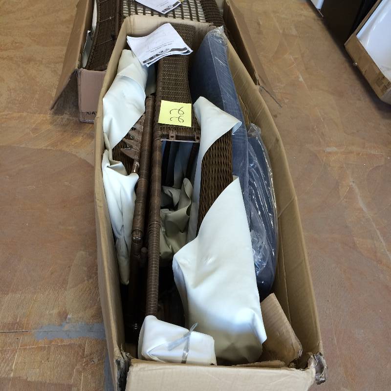 lot 22 image: Hampton Bay Spring Haven Brown All-Weather Wicker Patio Chaise Lounge with Sky Blue Cushions Model # 66-20352 new